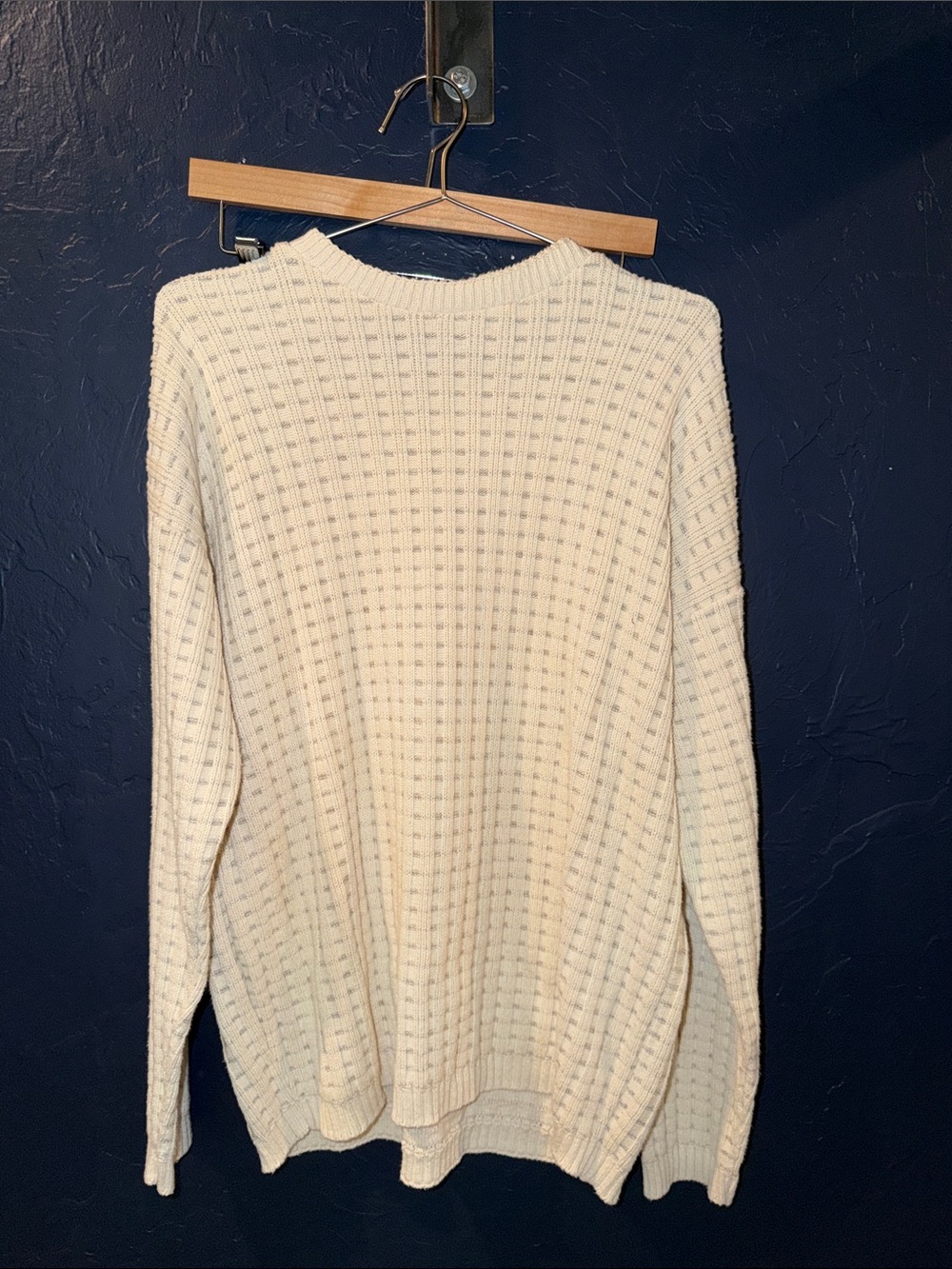 Lord & Taylor Cream Waffle-Texture Crewneck Sweater